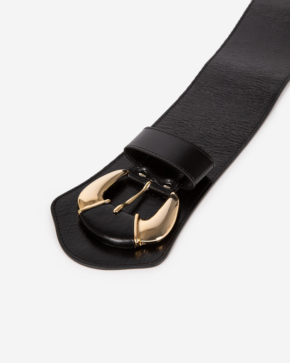 Wide black leather belt