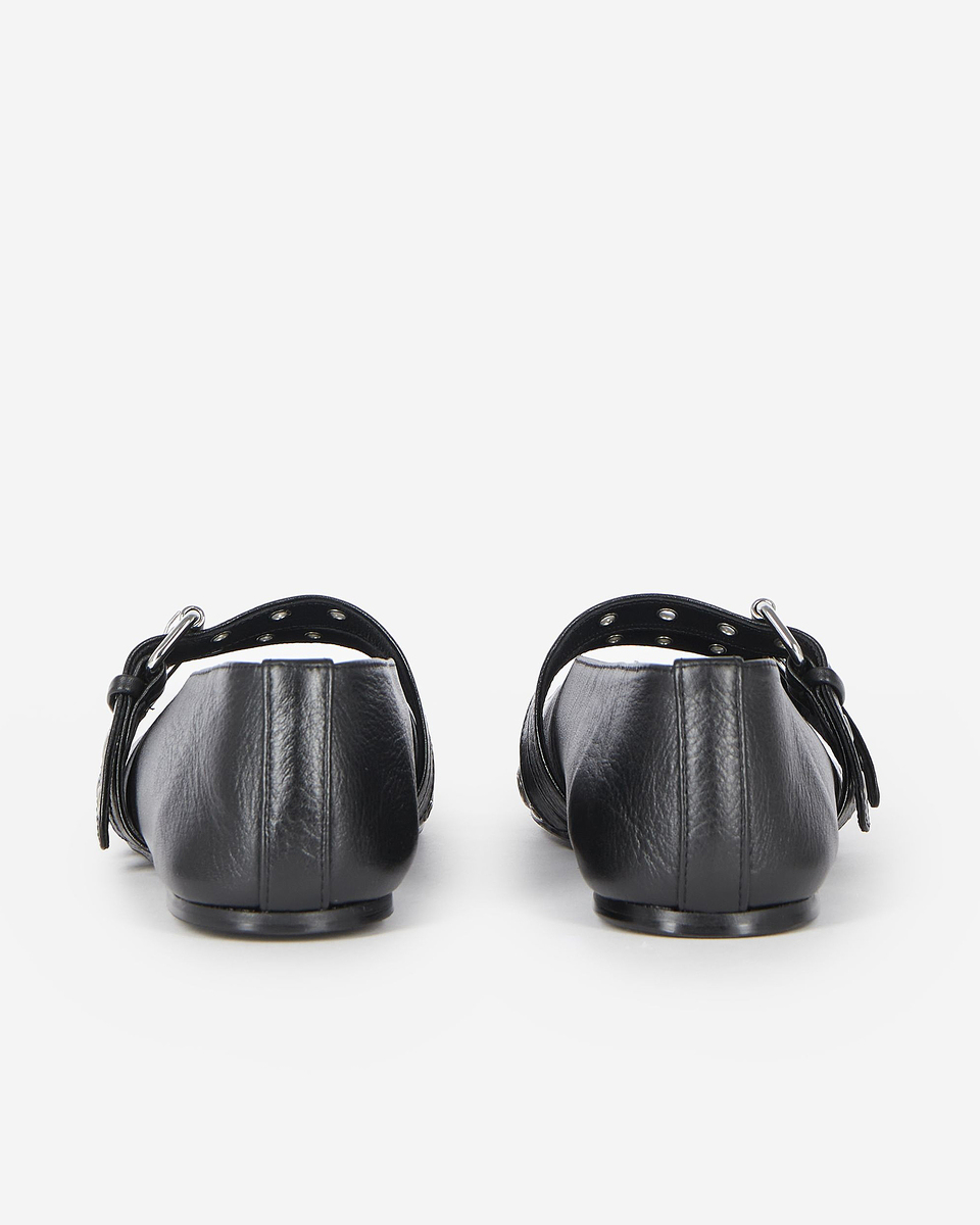 Black leather studded ballet flats