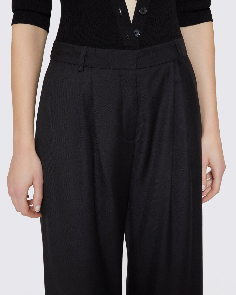 Black wool wide-leg pants