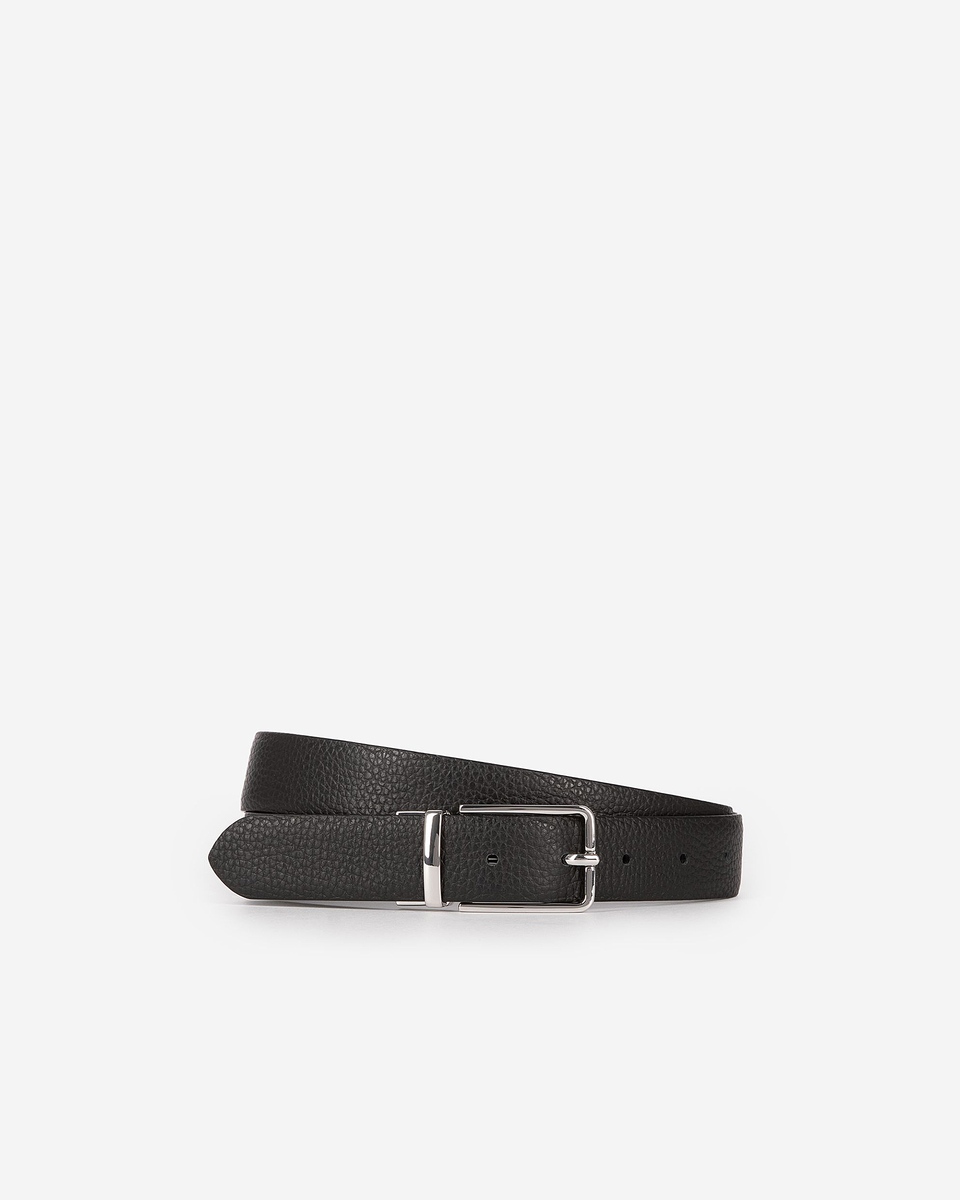 Reversible belt in black grained leather