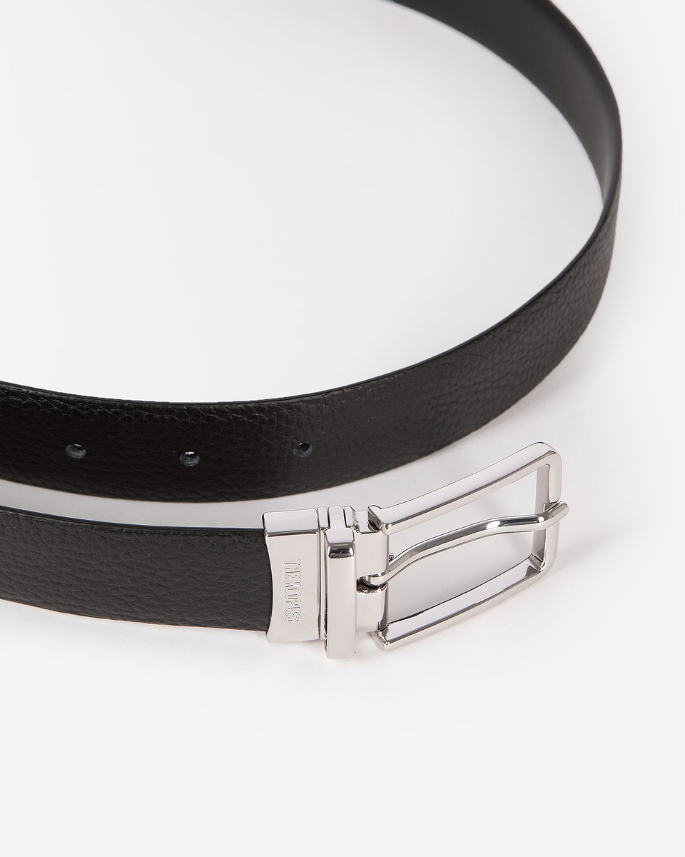 Reversible belt in black grained leather