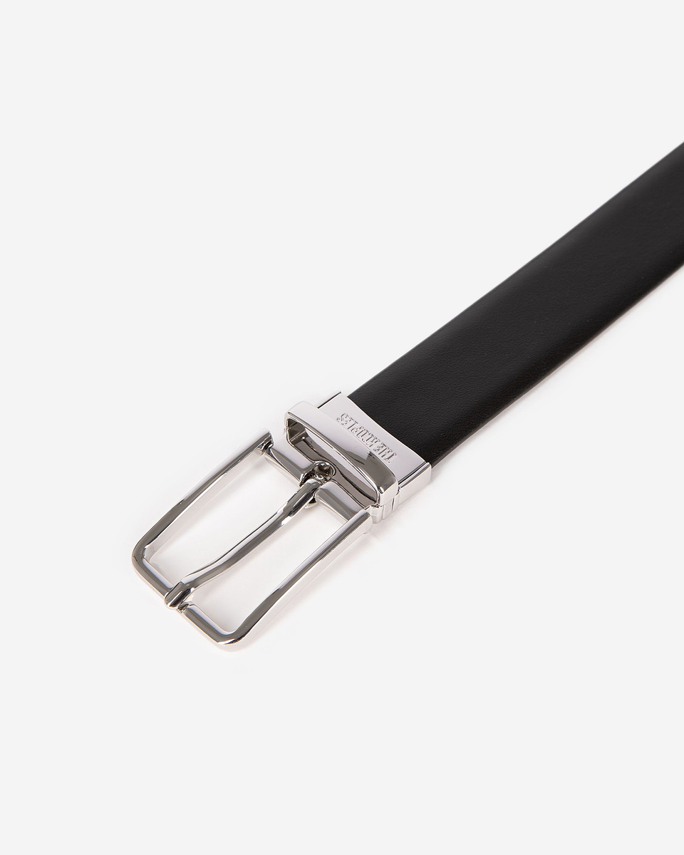 Reversible belt in black grained leather