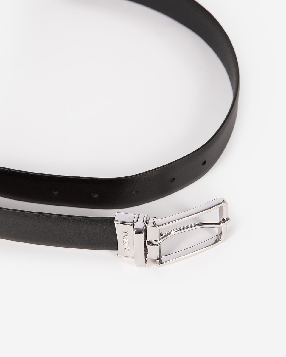 Reversible belt in black grained leather