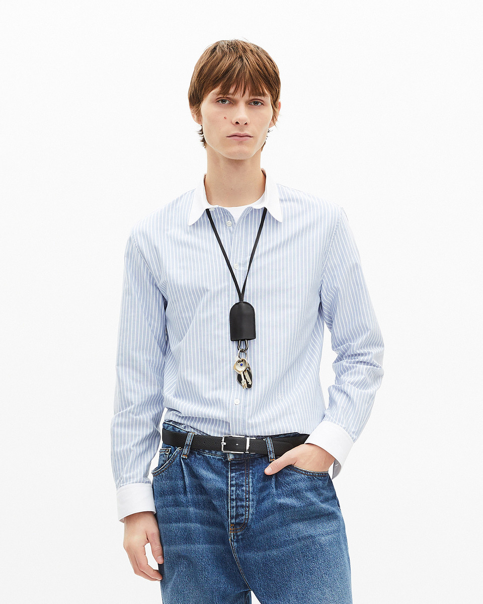 Reversible belt in black grained leather