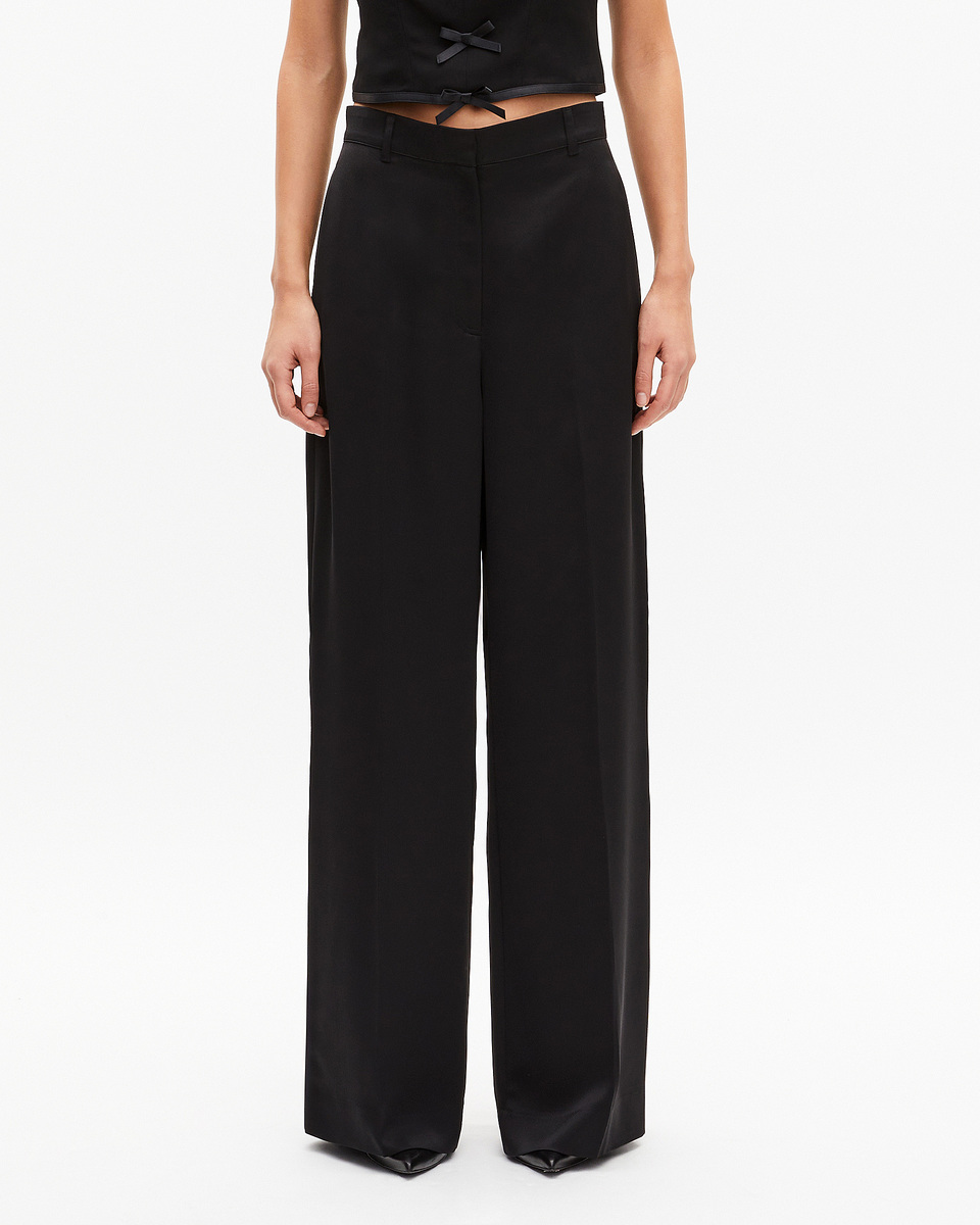 Black satin wide-leg pants