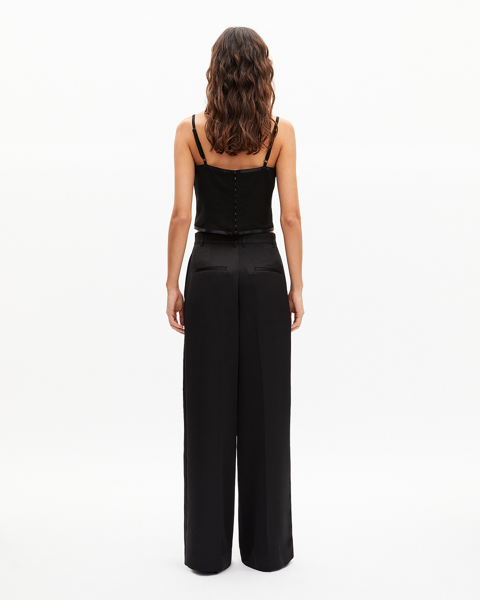 Black satin wide-leg pants