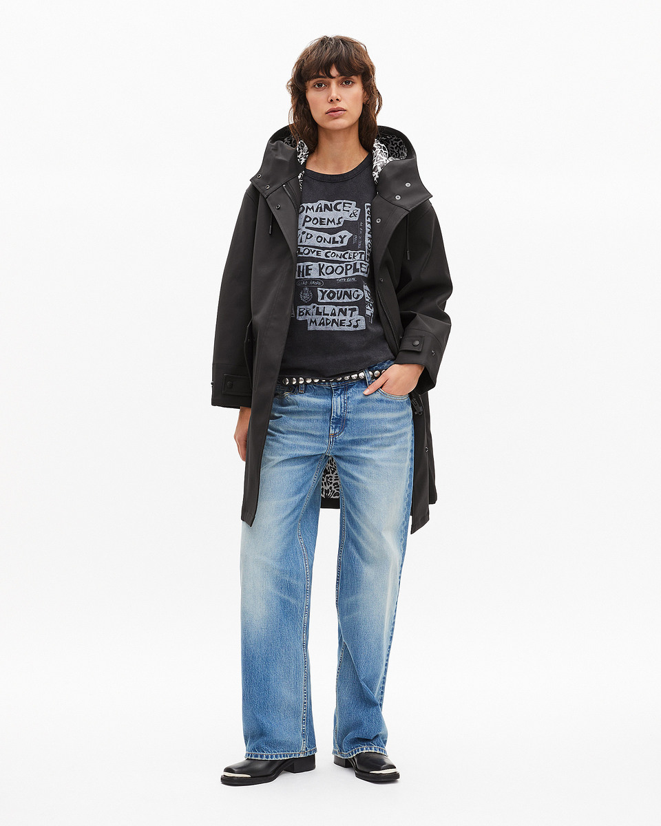 Long black hooded parka