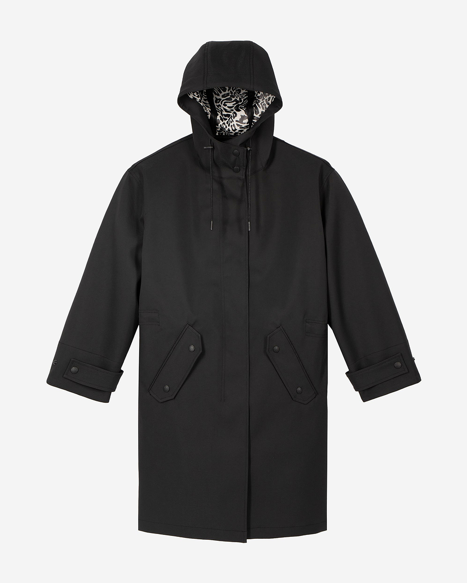 Long black hooded parka