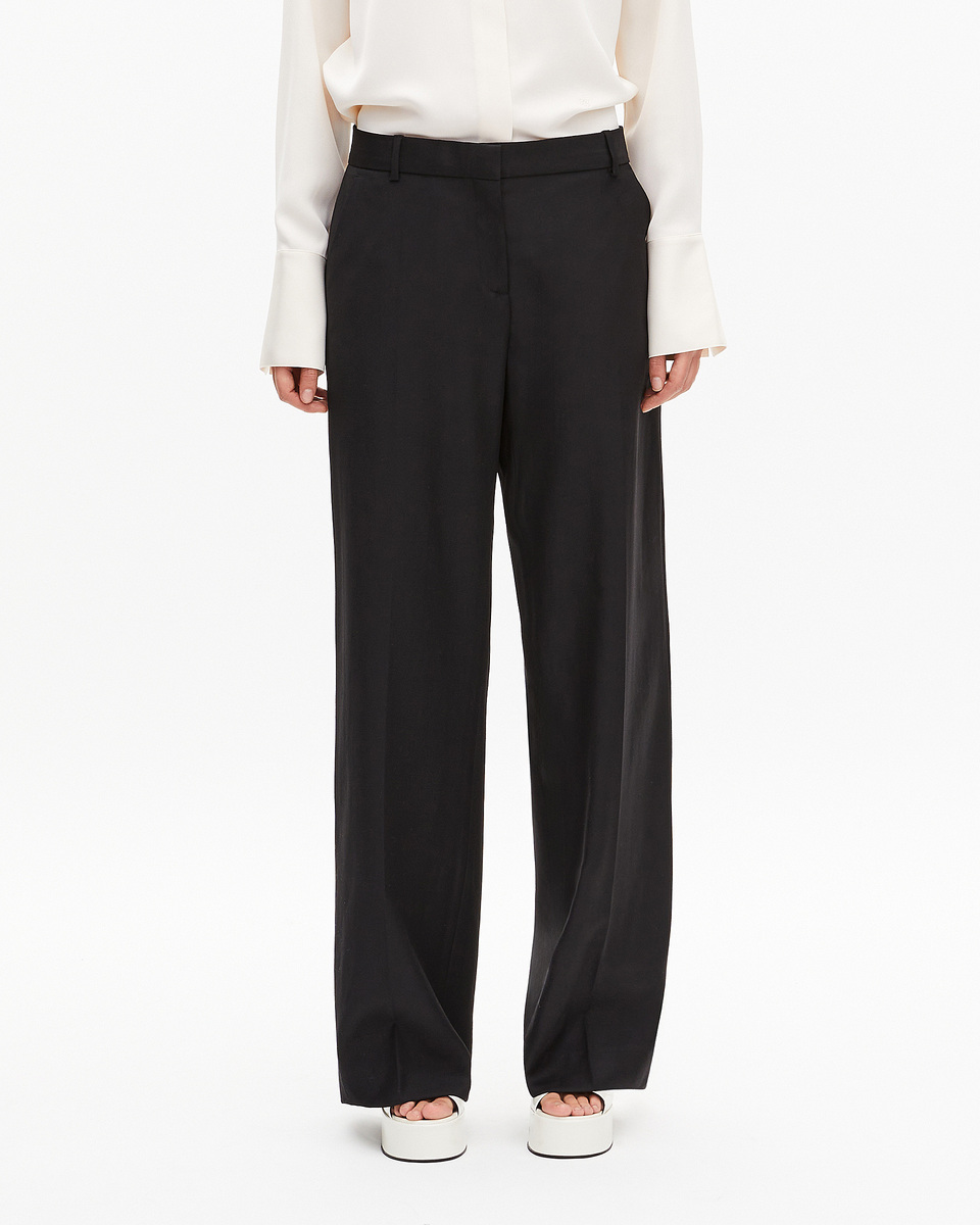 Black wool wide-leg pants