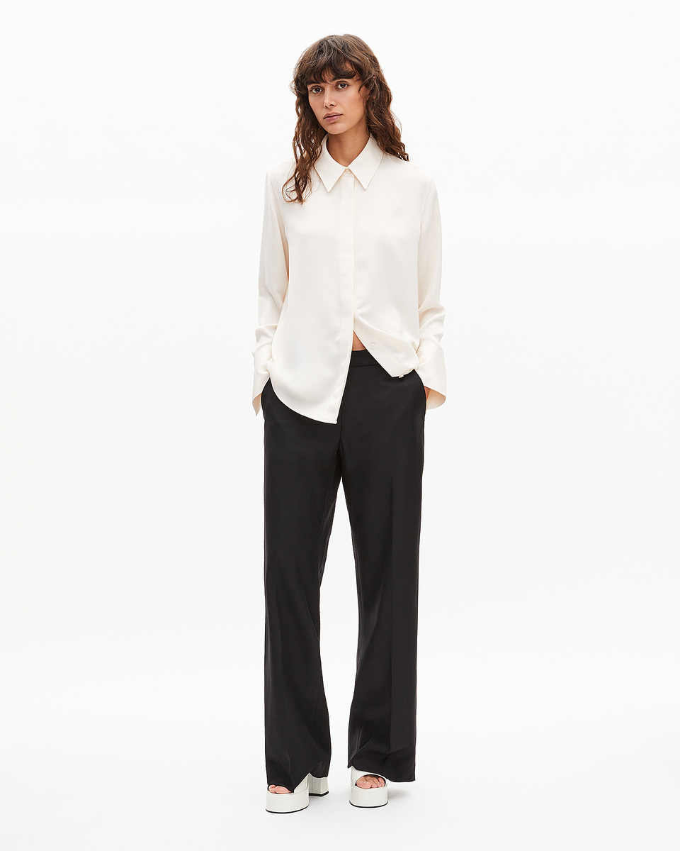 Black wool wide-leg pants