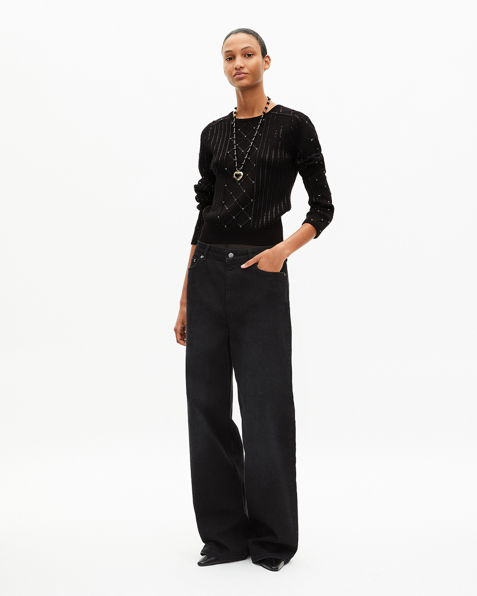 Black rhinestone and pearl sweater