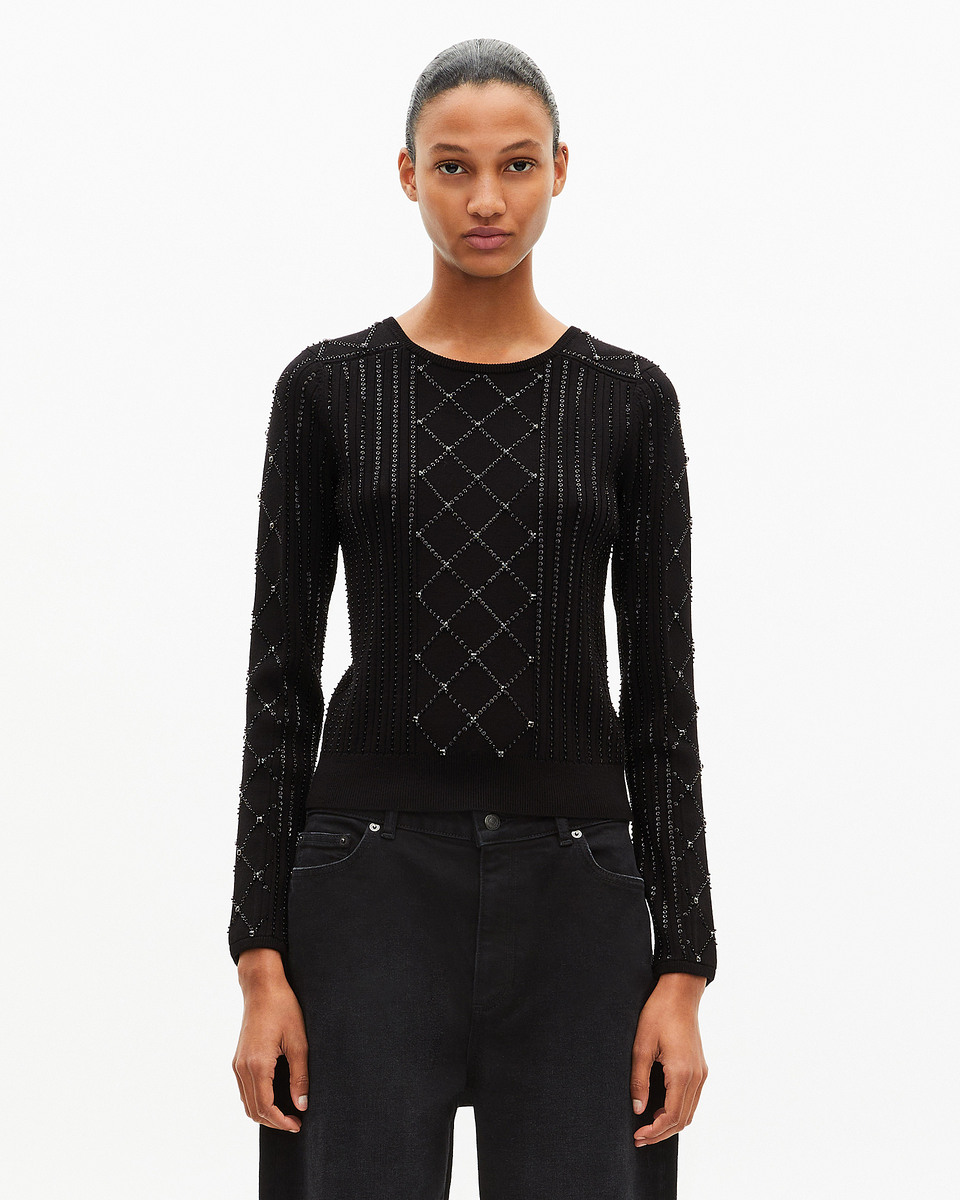 Black rhinestone and pearl sweater
