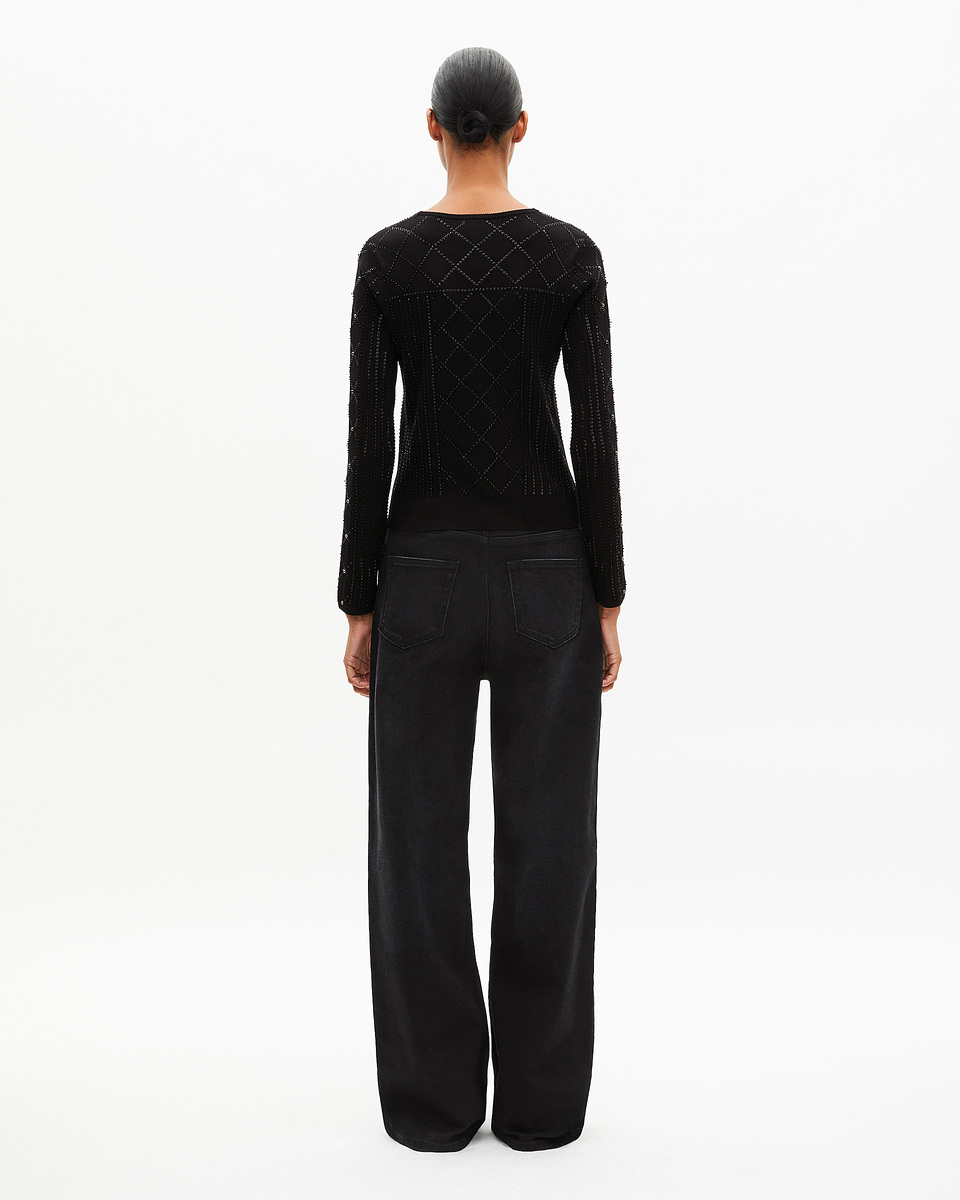 Black rhinestone and pearl sweater