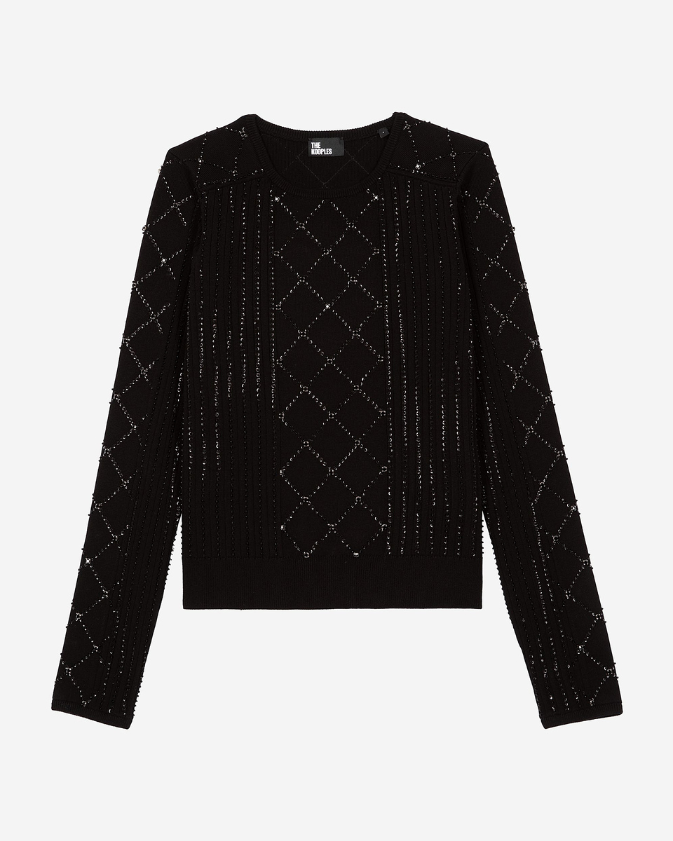 Black rhinestone and pearl sweater