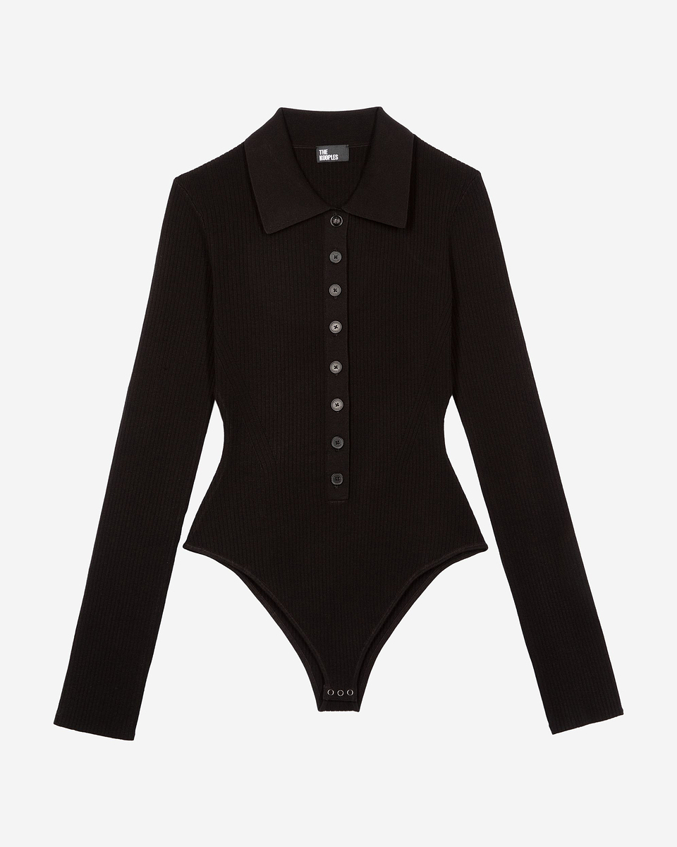 Black rib-knit bodysuit