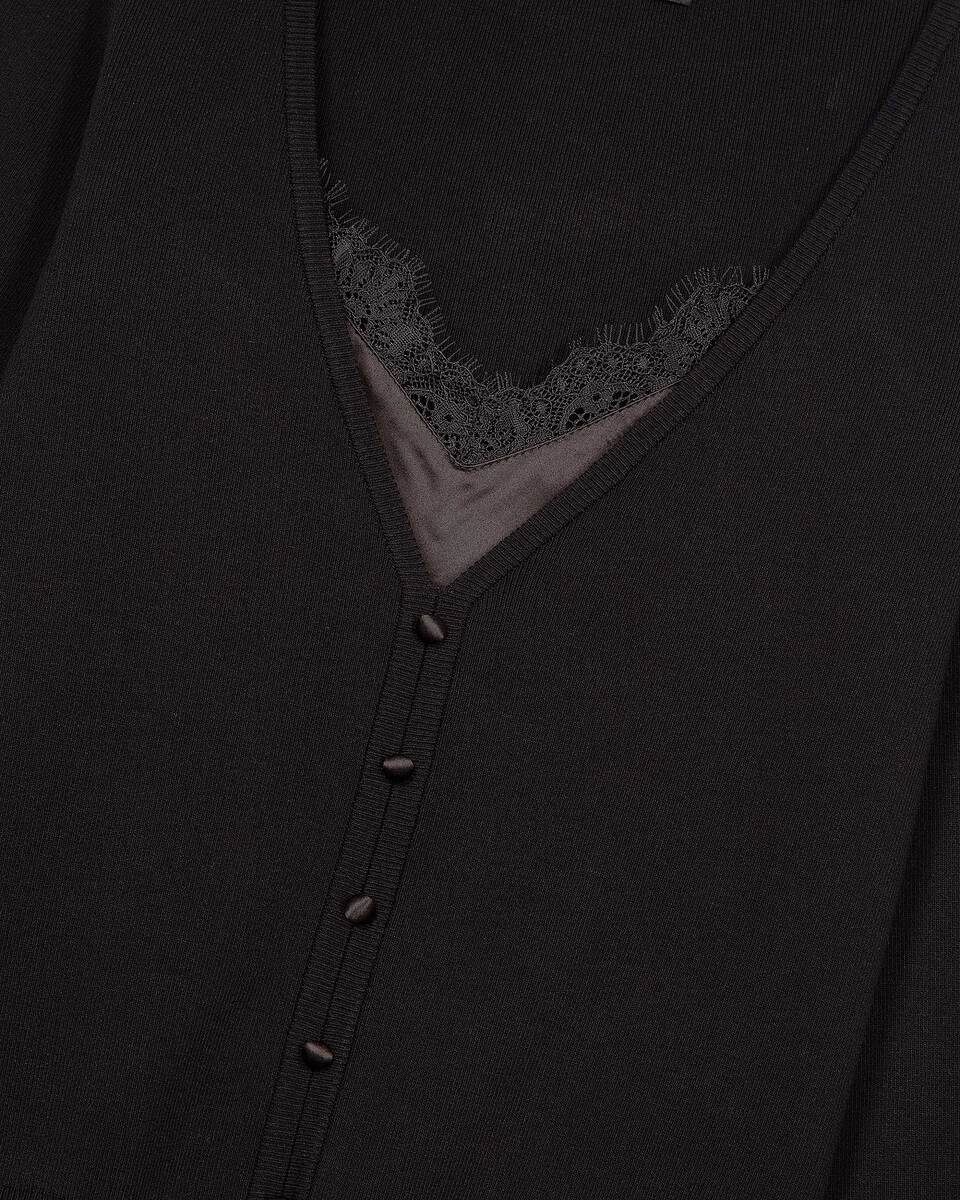 Trompe l'oeil effect sweater with black lace