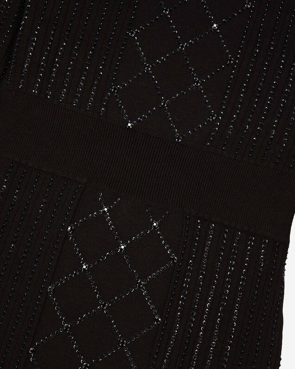 Short knitted dress with rhinestones and pearls, black