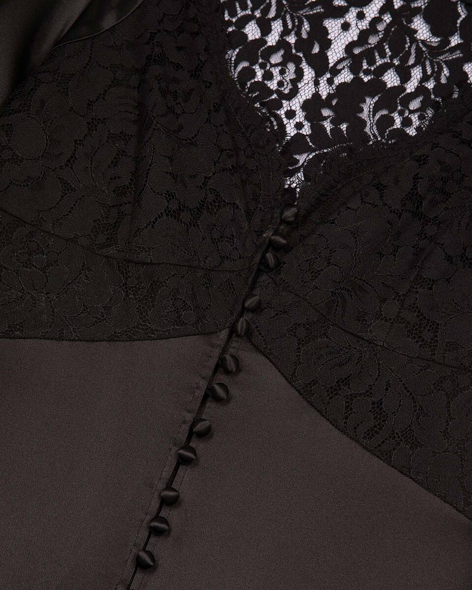 Silk maxi dress with black lace