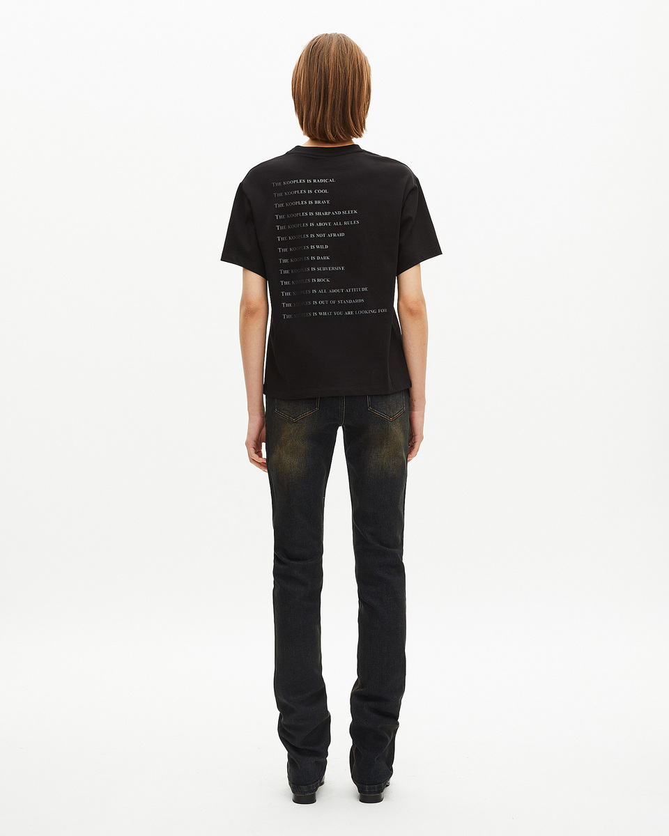 'What Is' T-shirt in black metallic finish