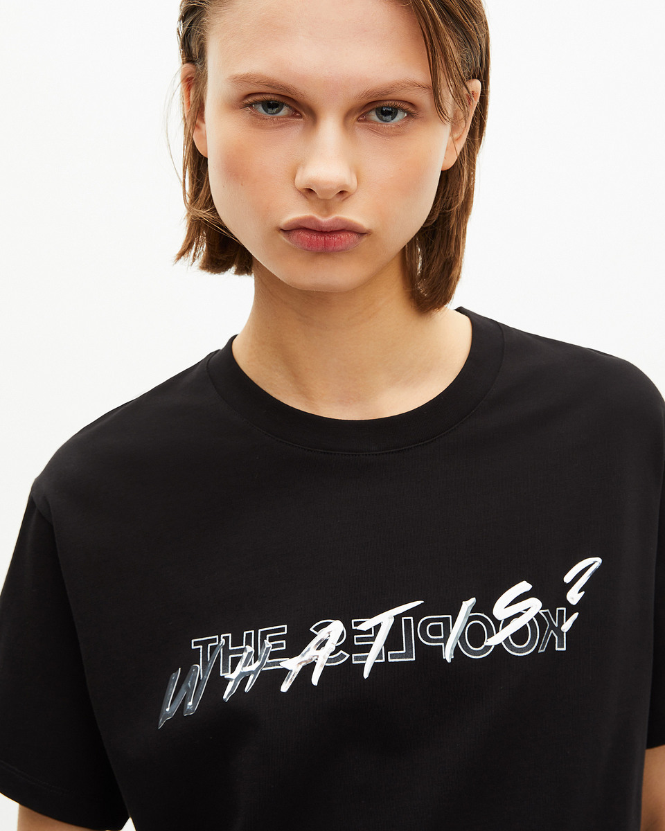 'What Is' T-shirt in black metallic finish