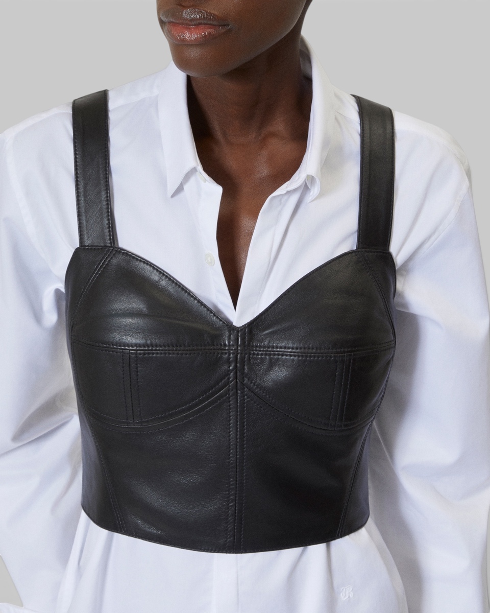 Black leather bustier top