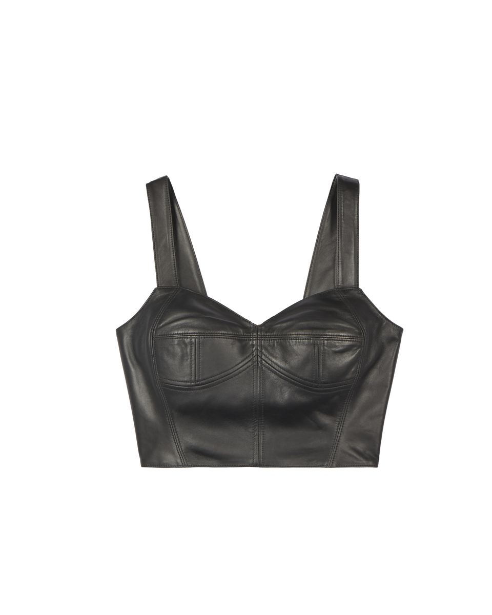 Black leather bustier top