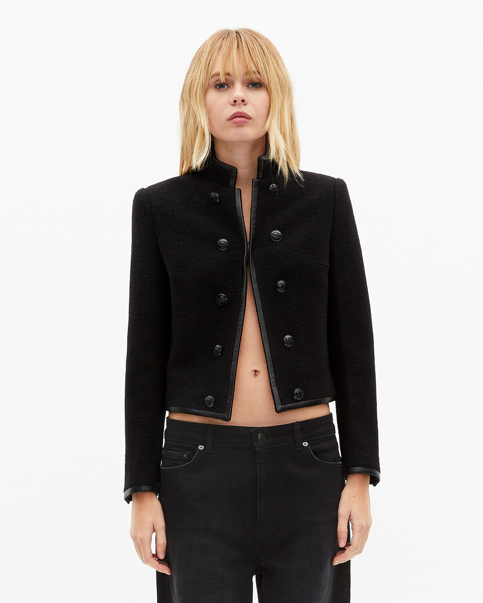 Officer-style jacket in black wool