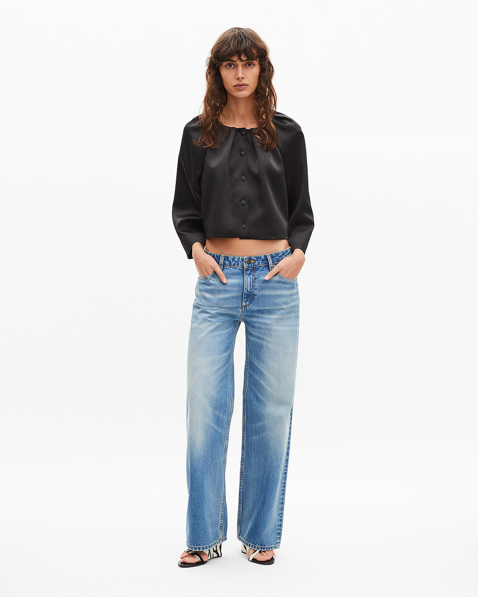 Short cape-effect jacket in black satin