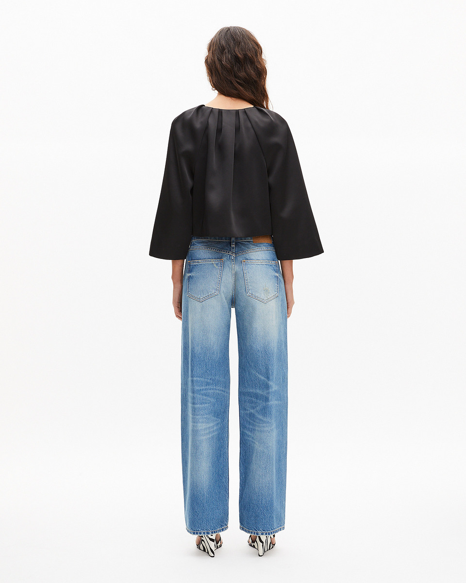 Short cape-effect jacket in black satin