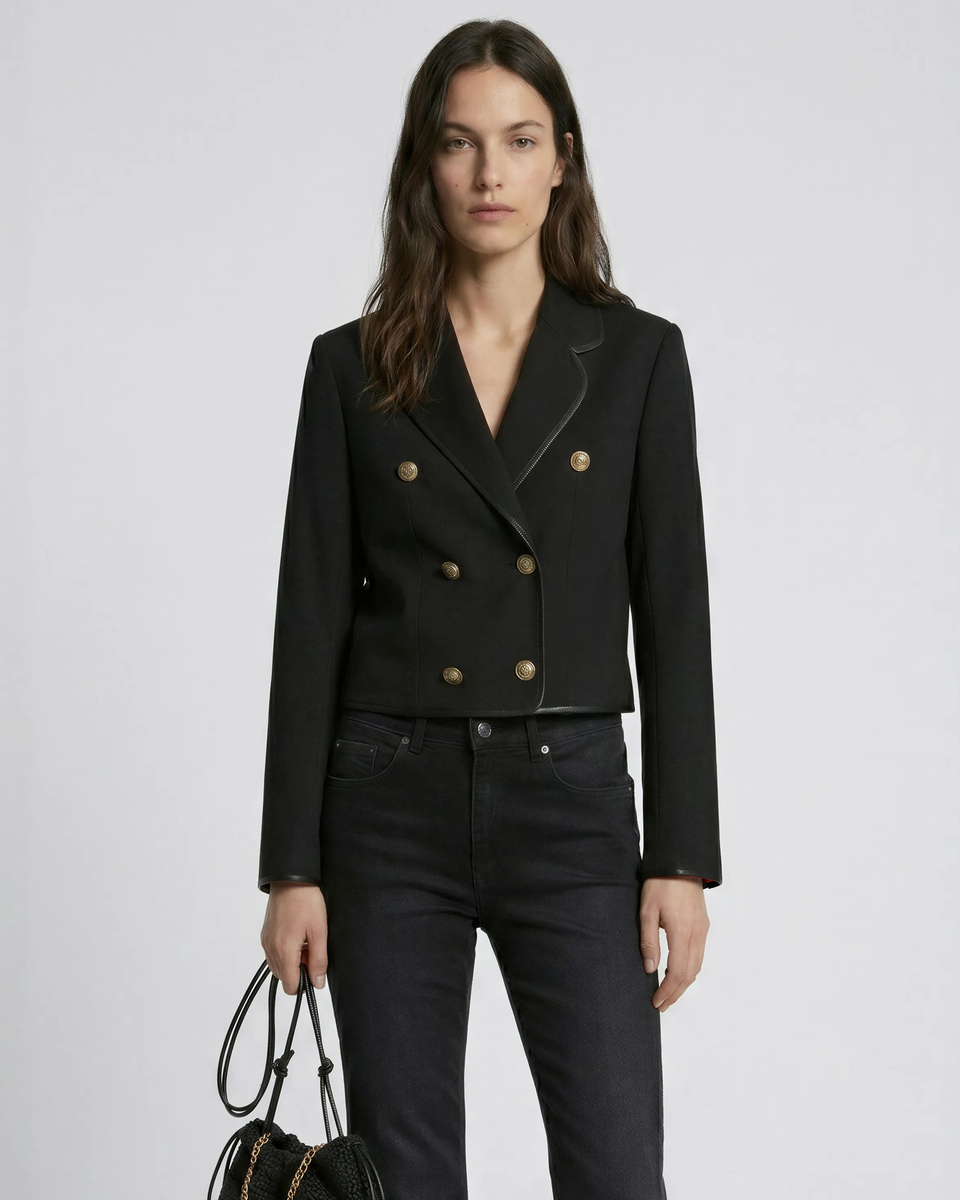 Short black wool-blend jacket