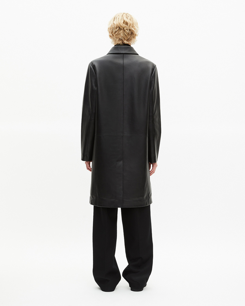 Black leather mid-length coat