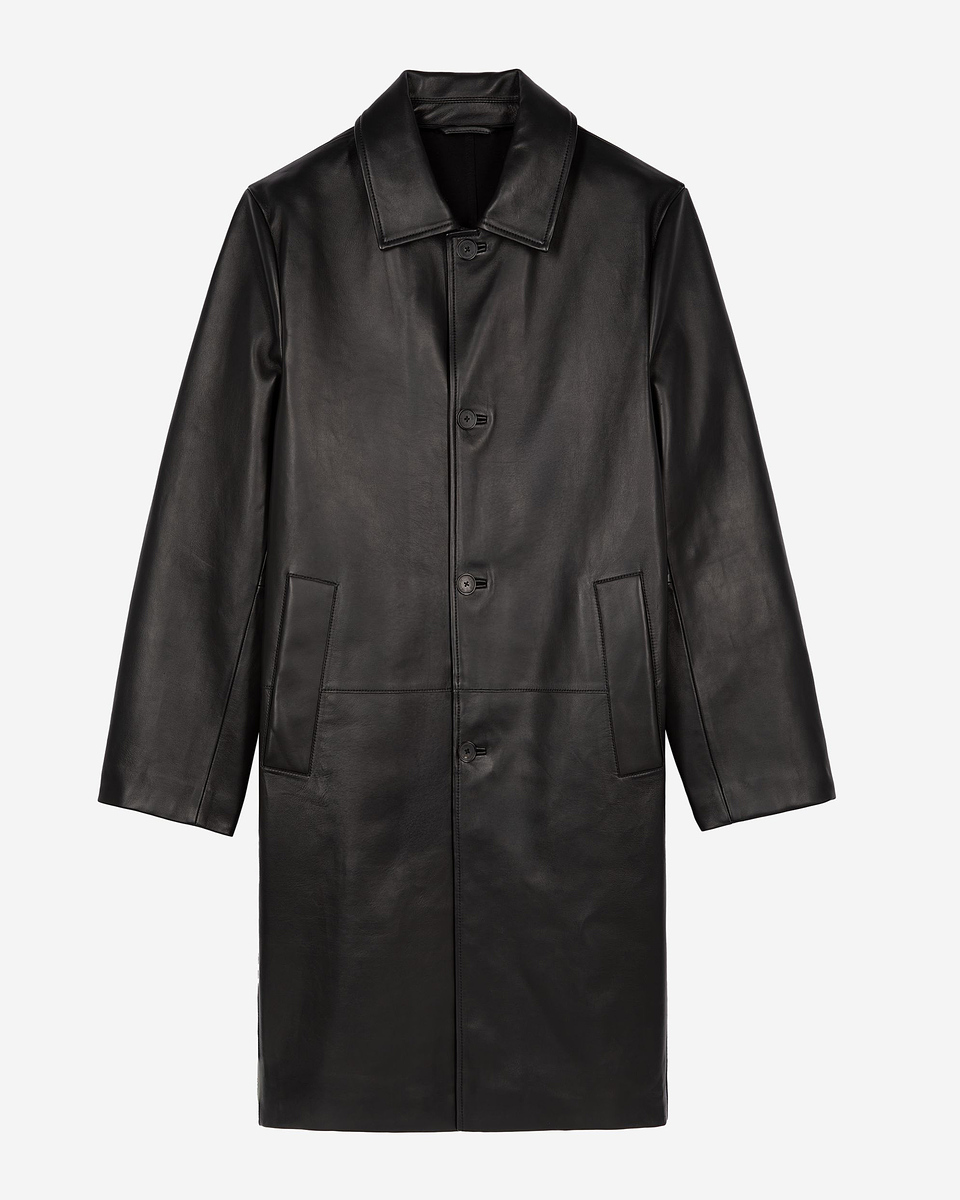 Black leather mid-length coat