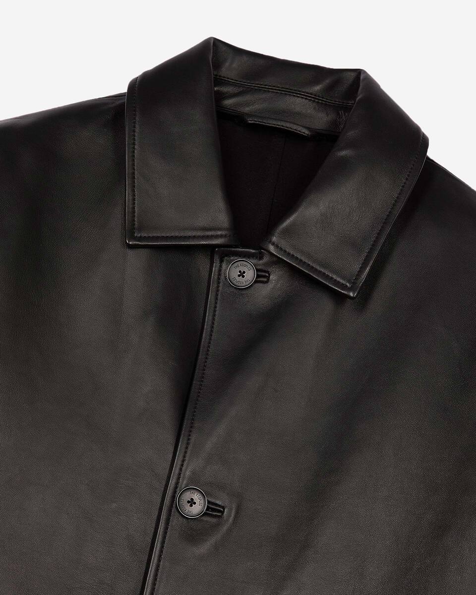Black leather mid-length coat