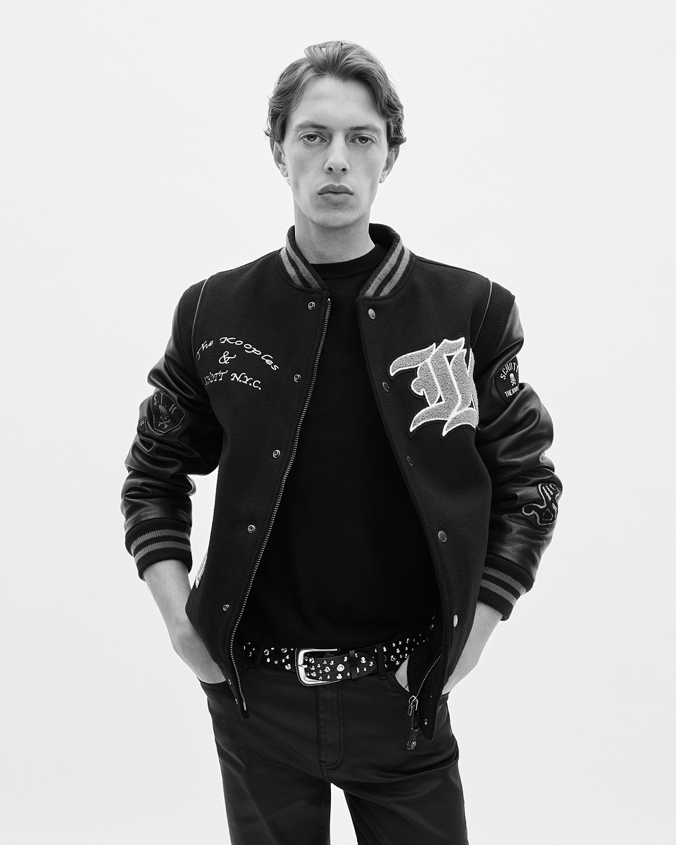 Black leather varsity jacket The Kooples x SCHOTT NYC