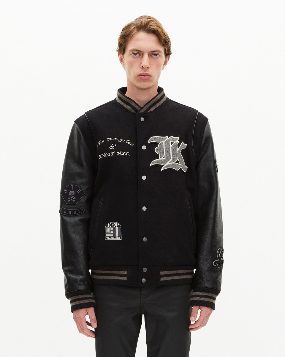 Black leather varsity jacket The Kooples x SCHOTT NYC