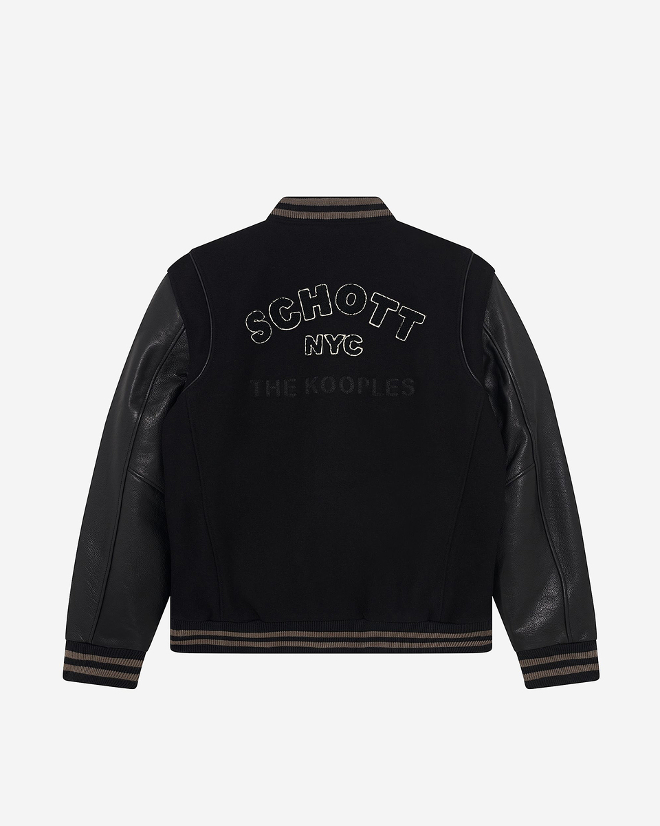 Black leather varsity jacket The Kooples x SCHOTT NYC