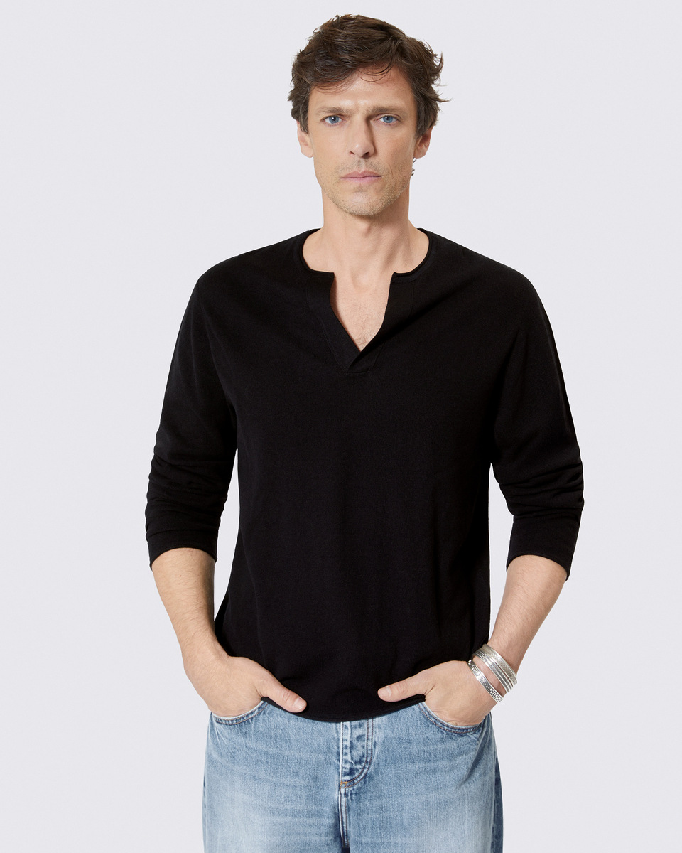 Black tunisian collar sweater