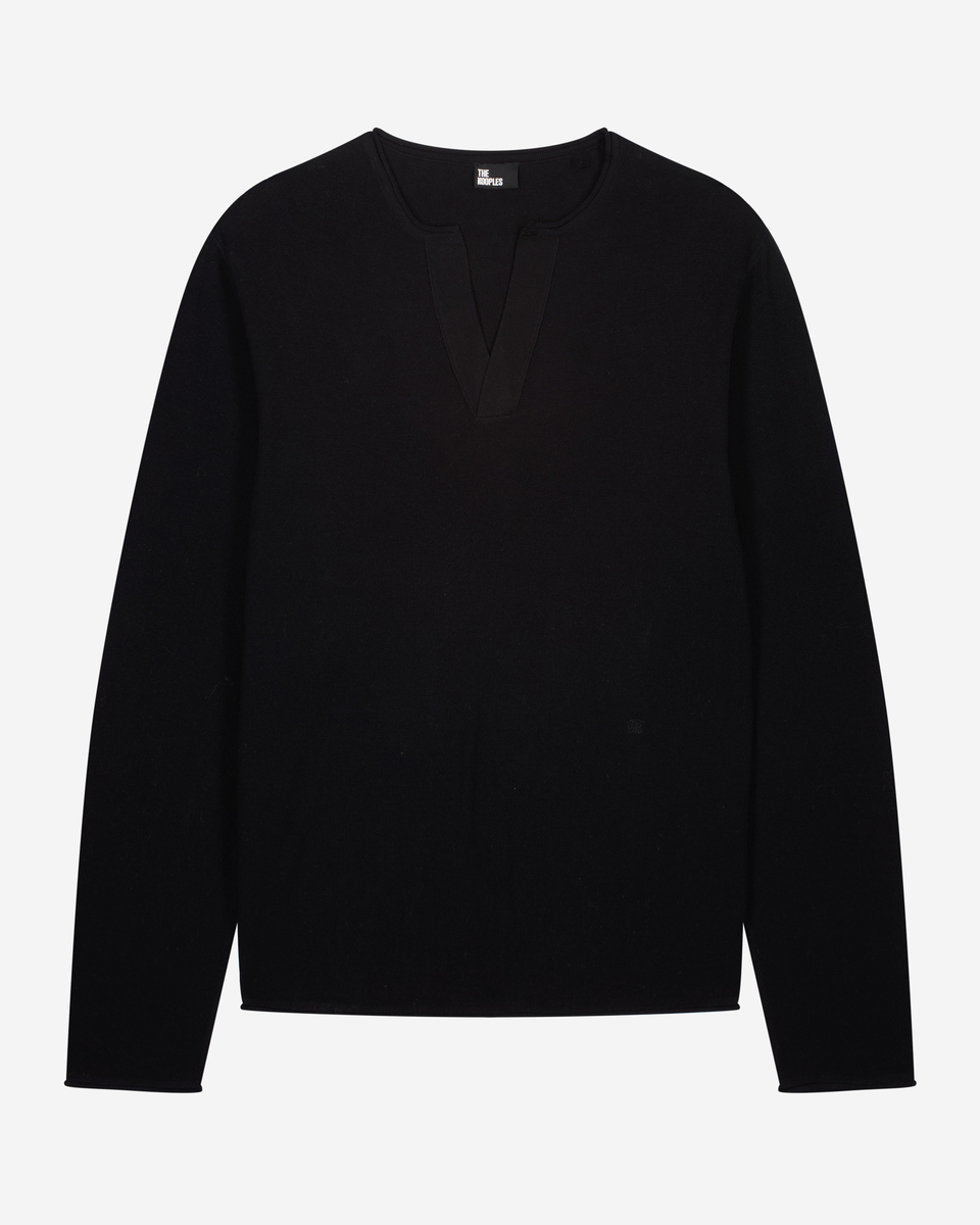 Black tunisian collar sweater