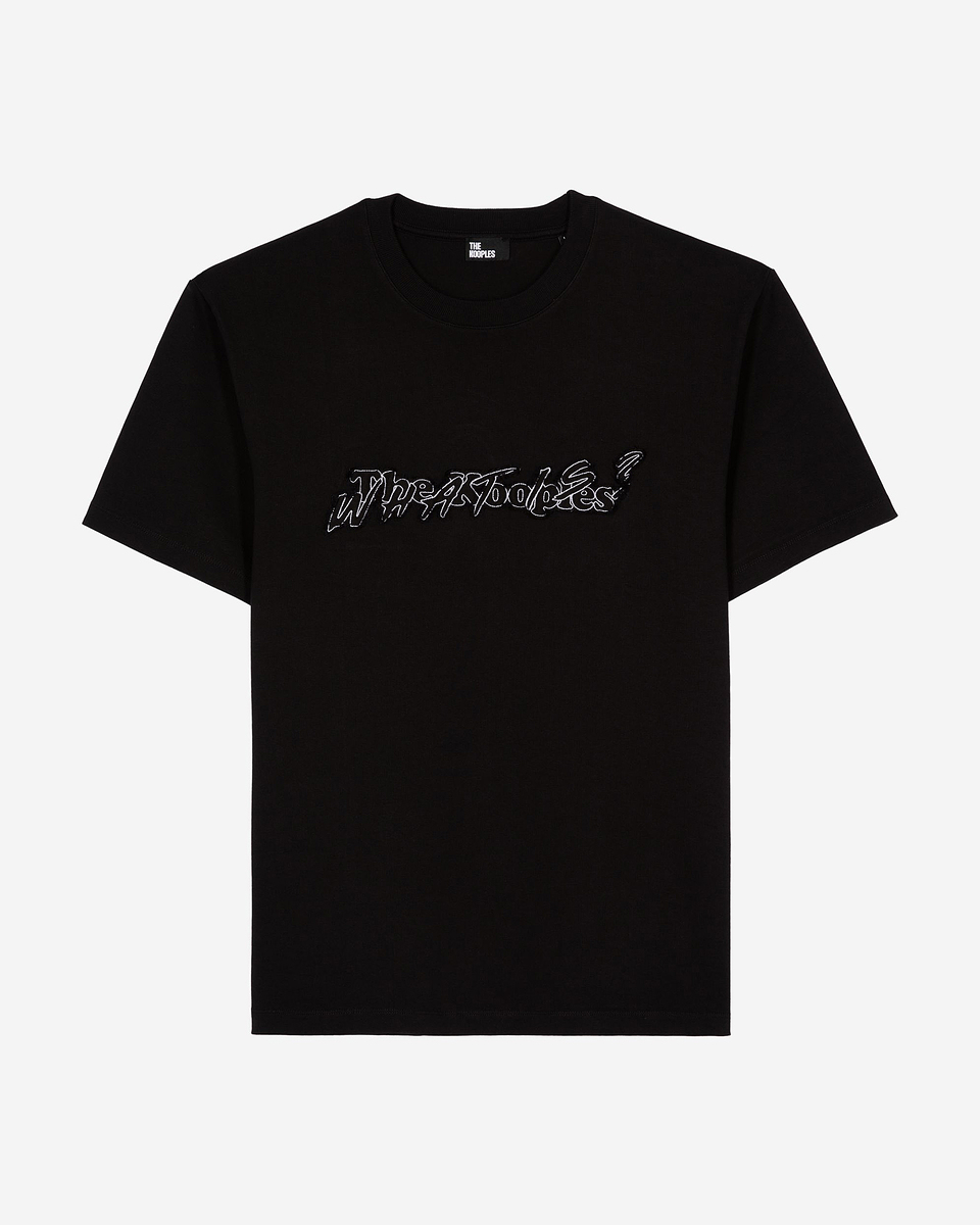 Black What Is denim patch t-shirt