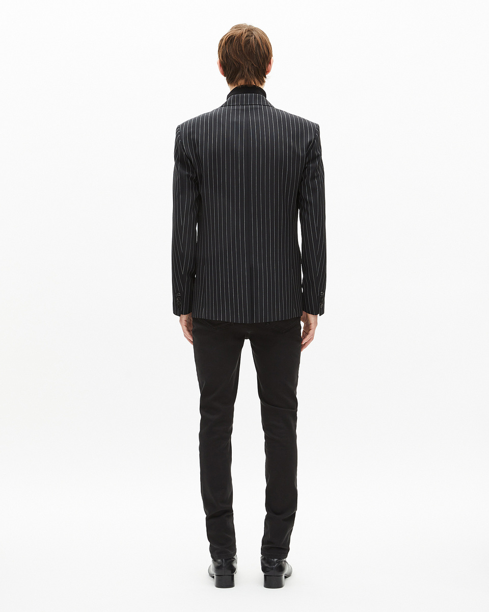 Black double-breasted striped jacket