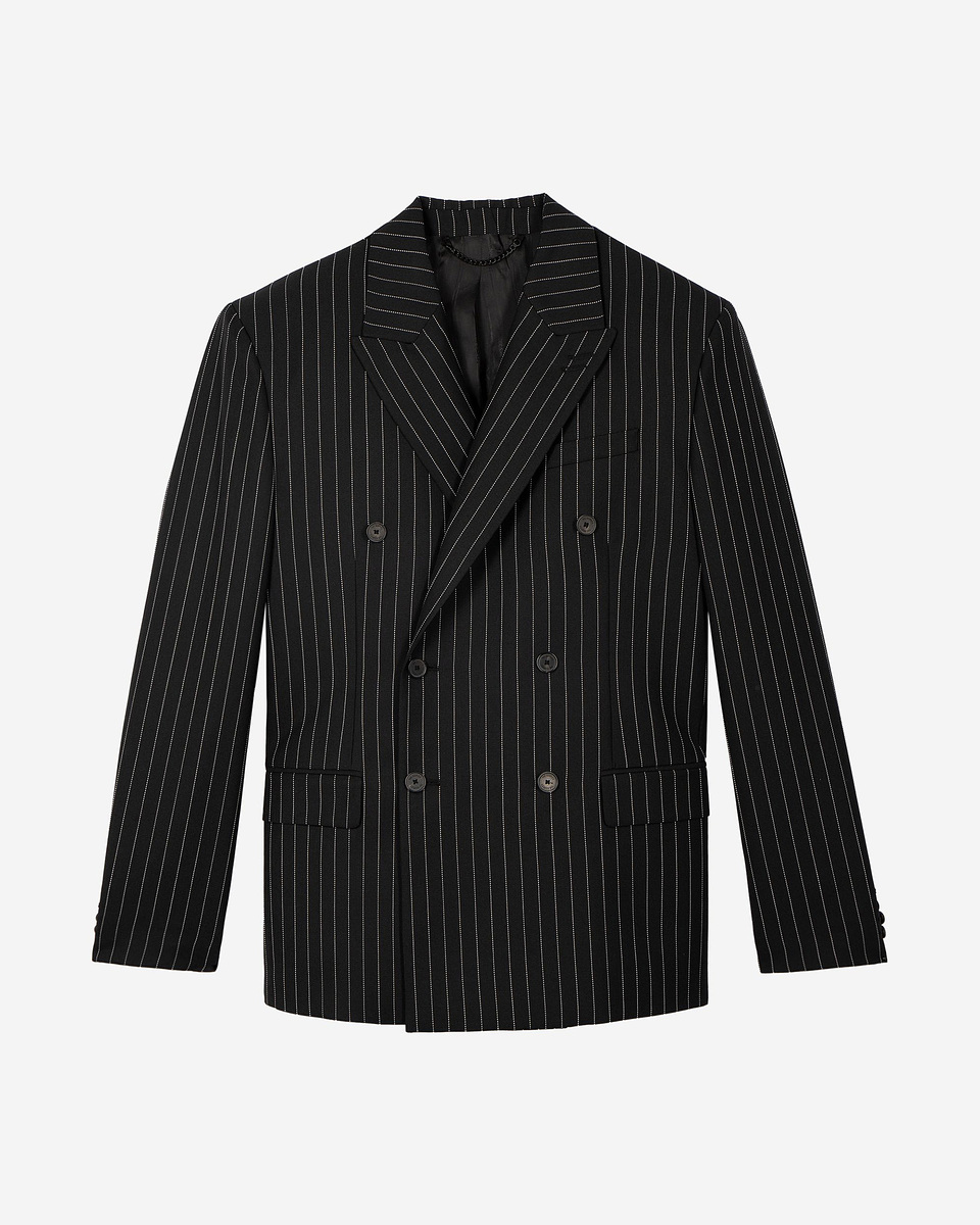 Black double-breasted striped jacket