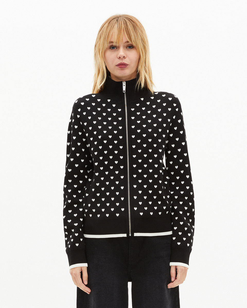 Black heart-print zipped cardigan