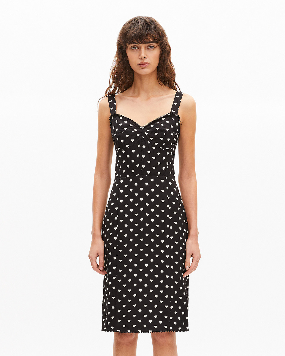 Black corset-effect short dress with heart print