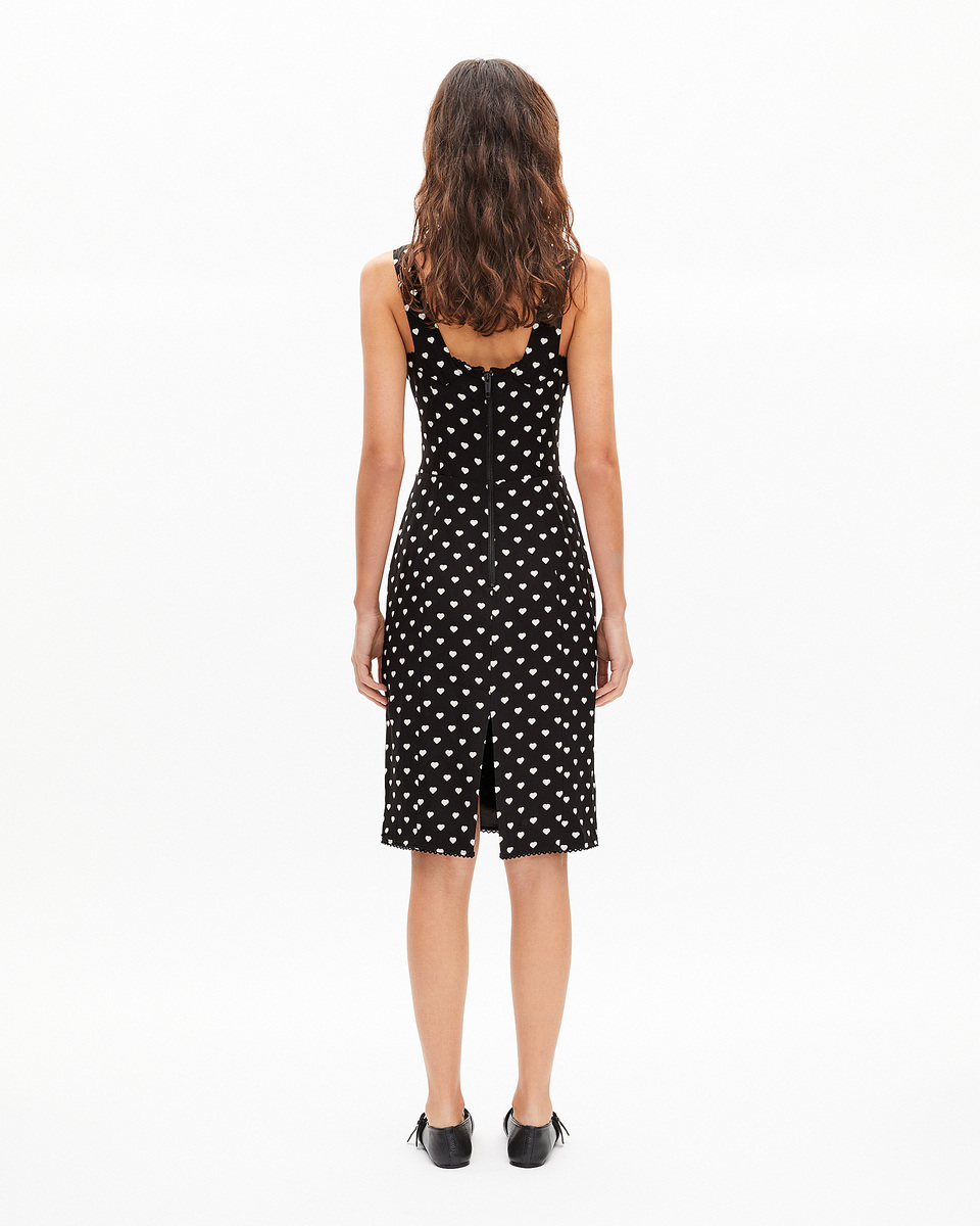 Black corset-effect short dress with heart print