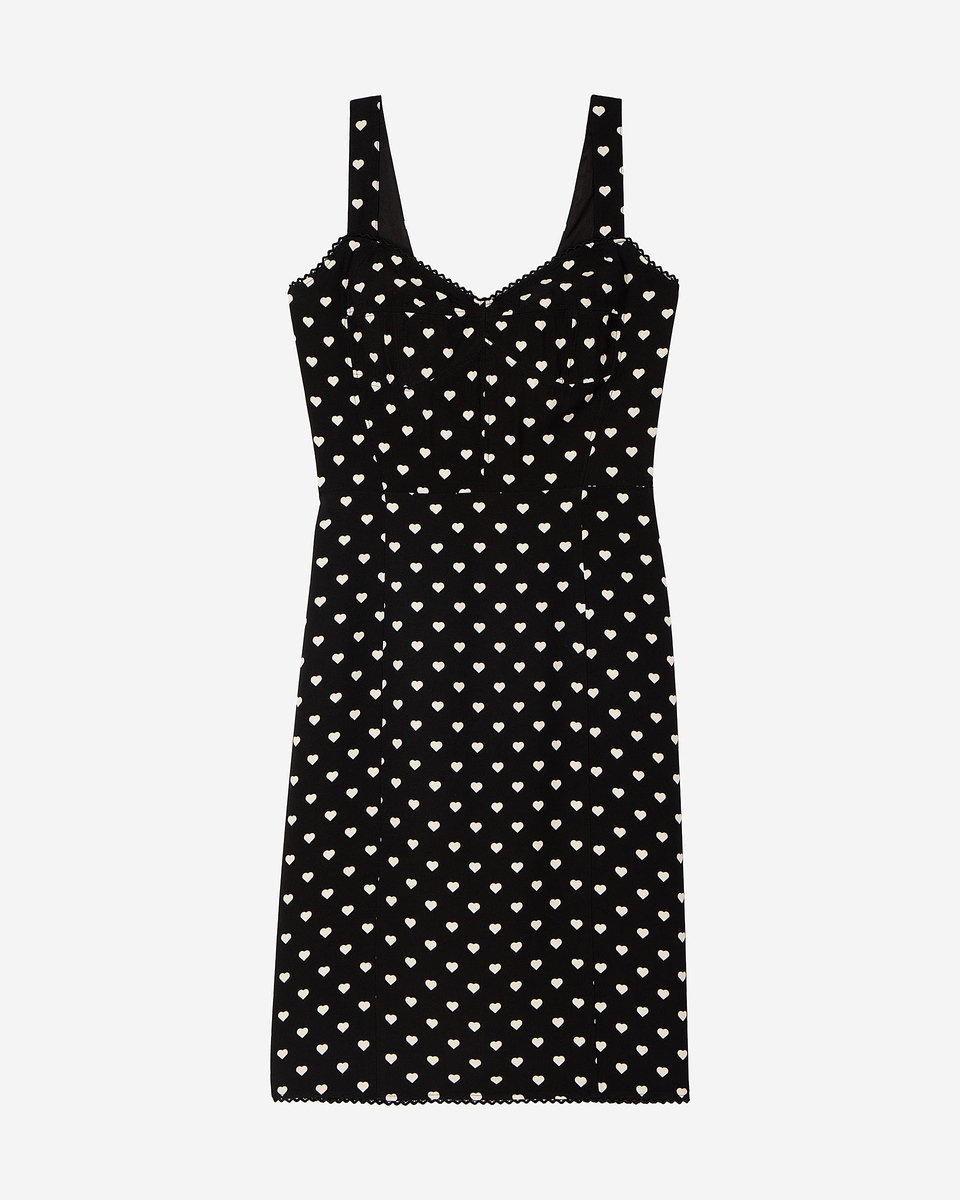 Black corset-effect short dress with heart print