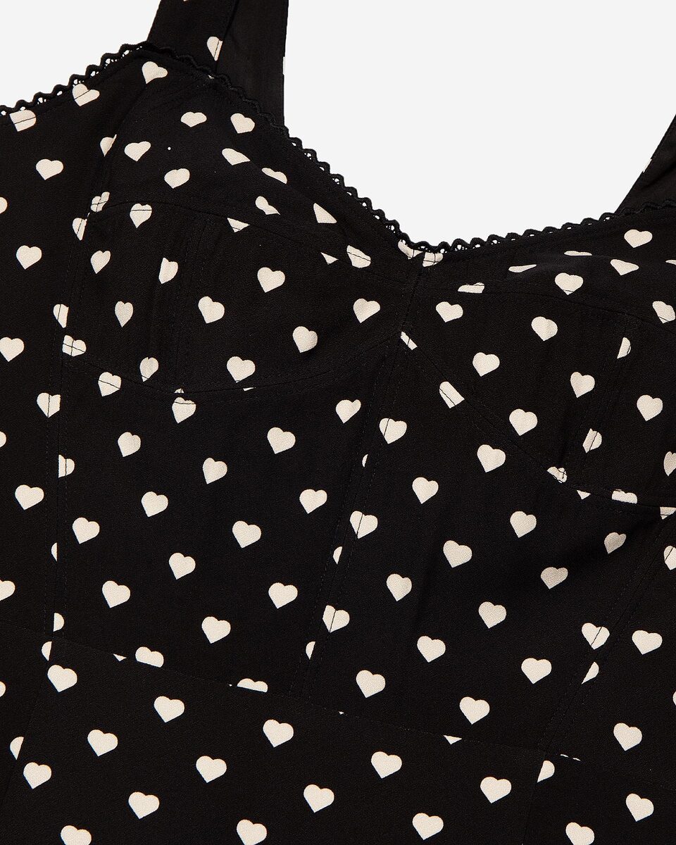 Black corset-effect short dress with heart print