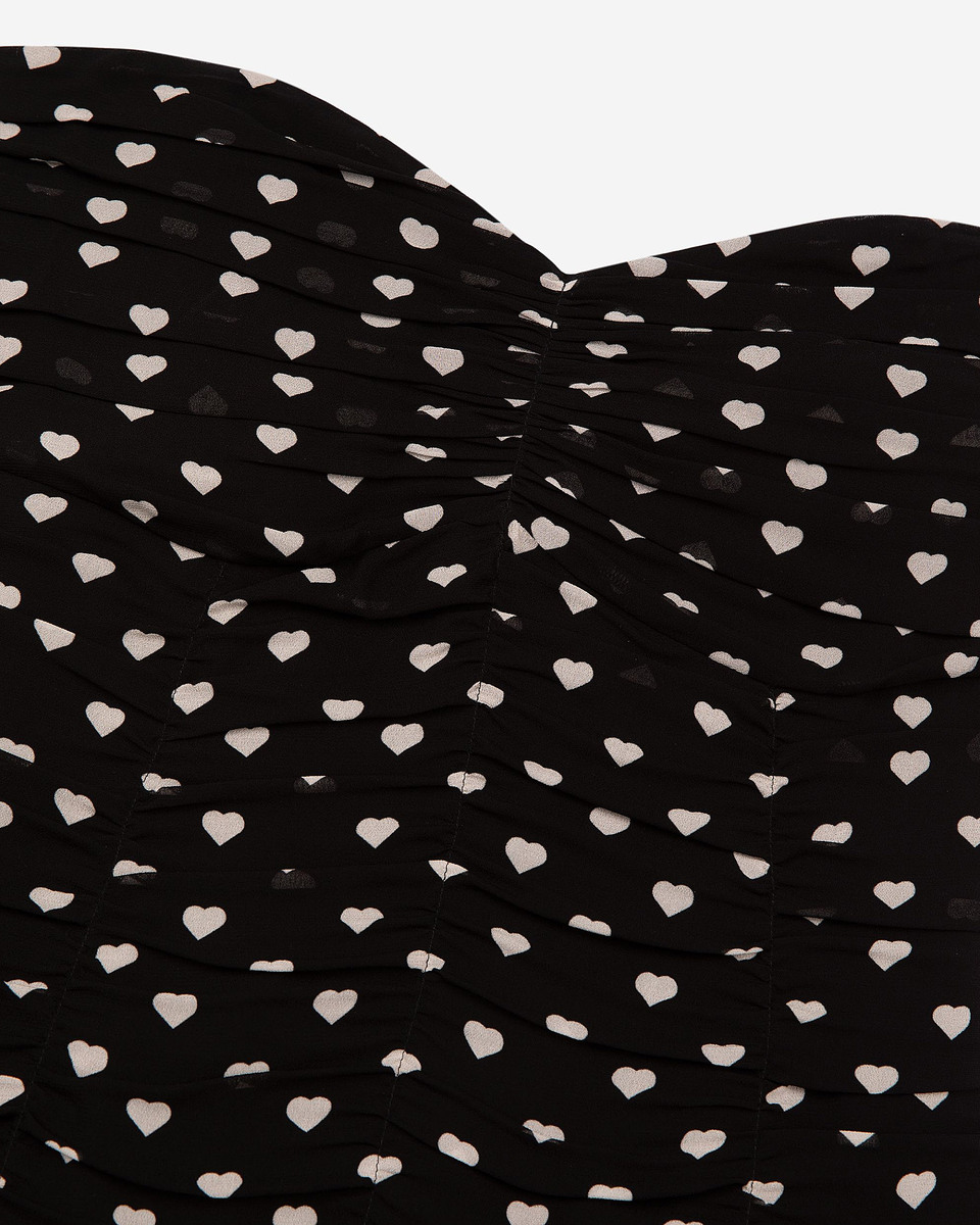 Short strapless black heart print dress
