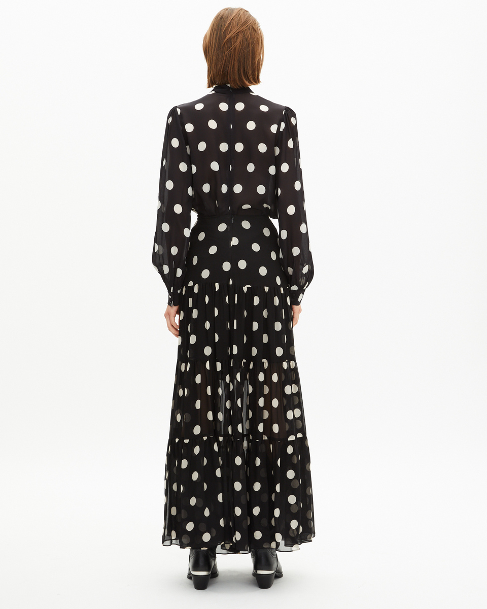 Black polka dot print long skirt
