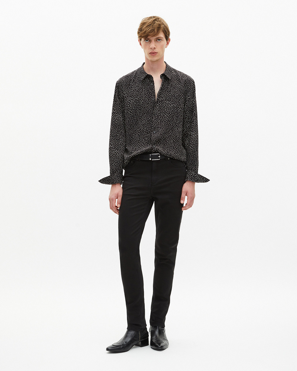 White and black micro dot print shirt