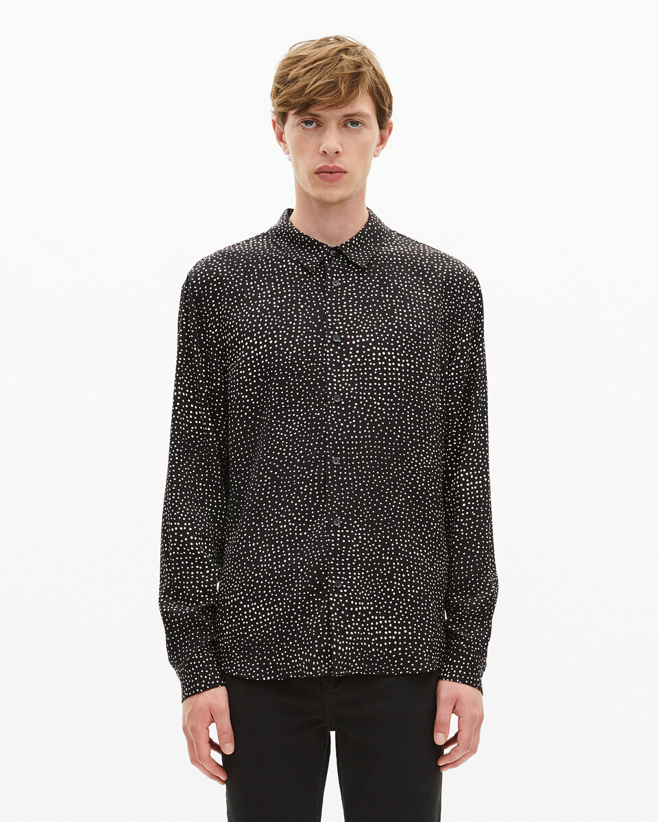 White and black micro dot print shirt